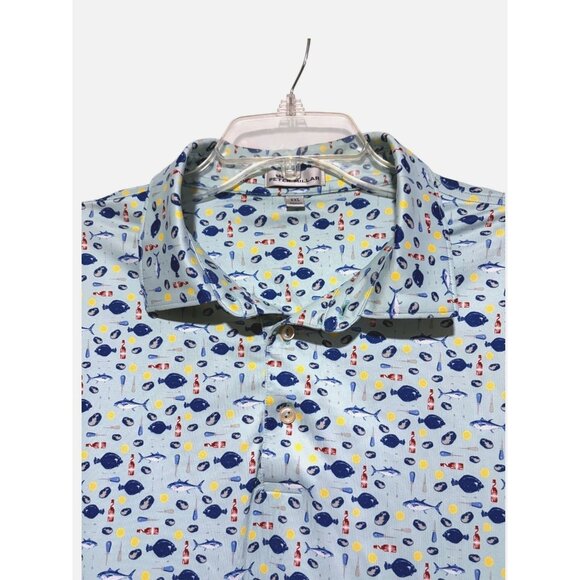 Peter Millar Crown Polo Shirt XXL Fish Sea Hot Sauce River AOP Print Golf - Picture 1 of 7